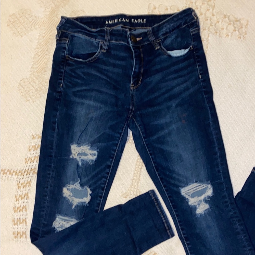 American Eagle Outfitters Women's Dark Blue distressed Jeggings size us 10